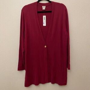 NWT Chico’s Burgundy/ Mulberry Button Front Long Knit Cardigan Sz XL